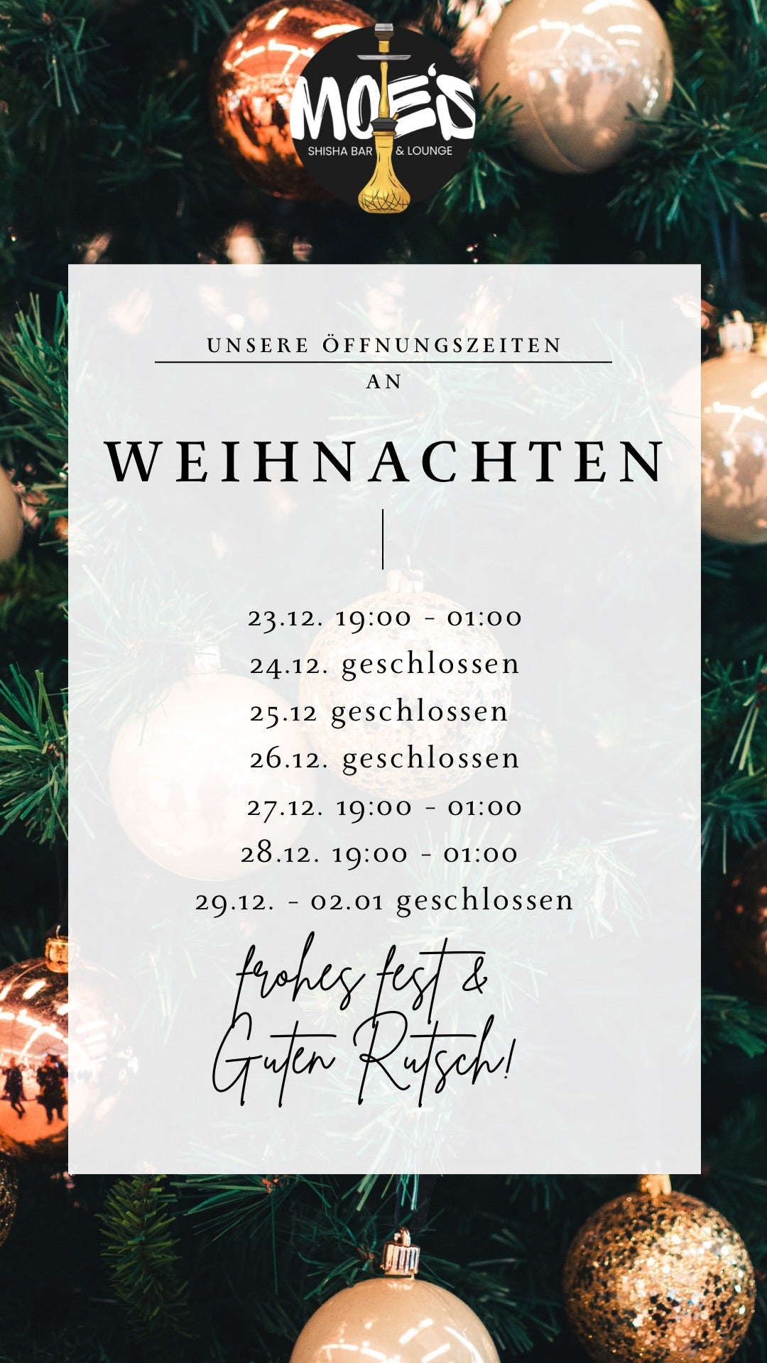 Unsere Öffnungszeiten über Weihnachten & Neujahr!